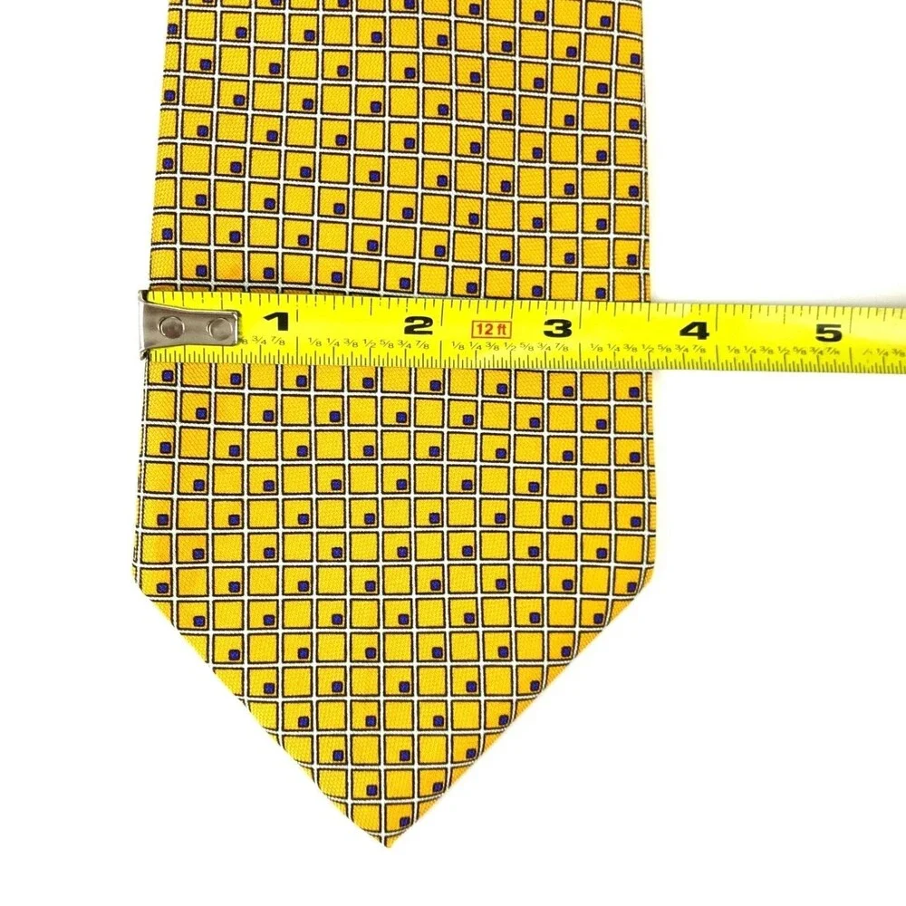 Ralph Lauren Yellow White Blue Squares Elegant 100% Silk Men's Tie Necktie 57